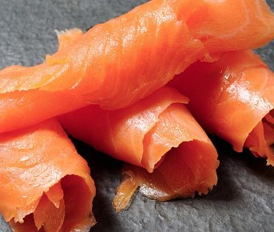 Rolls of smoked salmon.